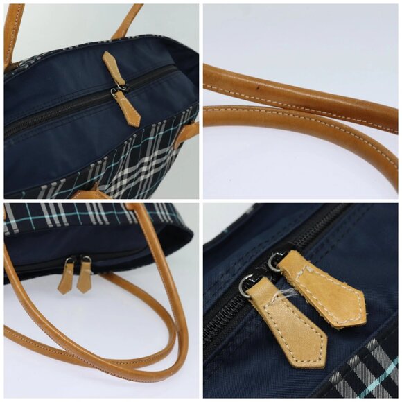 Burberrys Nova Check Blue Label Hand Bag Canvas Navy Auth ti1777 - Picture 16 of 16